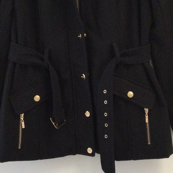 Guess Los Angeles Large Black Pea Coat w Belt - Picture 10 of 12
